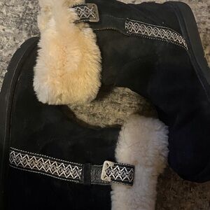 UGG Black Suede Ankle Boots with Metallic Logo Plaques